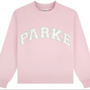 PARKE Pink Mockneck Sweatshirt with White Blue letters